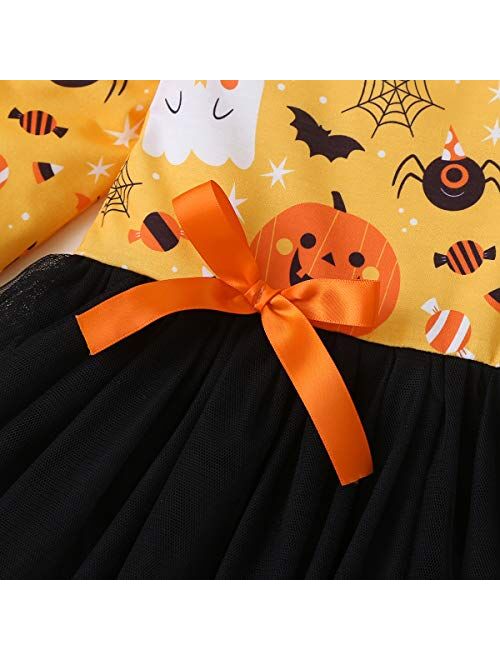 Bagilaanoe Toddler Kids Baby Girls Halloween Clothes Long Sleeve Dress Striped Ghost Tutu SkirtHalloween Dress Outfit