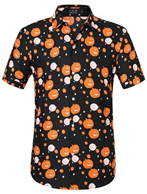 SSLR Men's Skull Skeleton Button Down Short Sleeve Halloween Shirt
