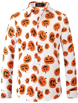 SSLR Men's Fun Button Down Long Sleeve Halloween Shirt