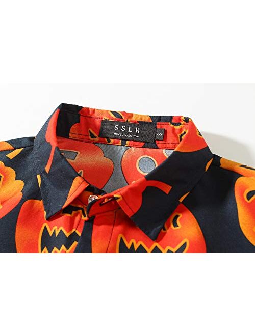 SSLR Men's Fun Button Down Long Sleeve Halloween Shirt