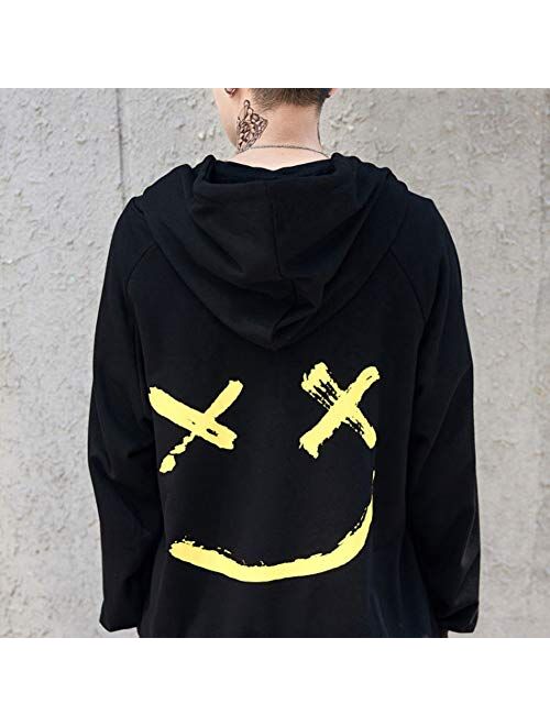 Mens Boys Fashion Hooded Jerseys Long Sleeve Contrast Color Smile Hip-Hop Sweatshirt Hoodies