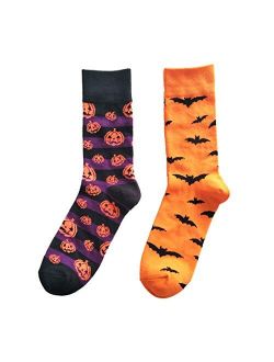 SherryDC Men's Halloween Pumpkins Bats Novelty Fun Crew Length Casual Dress Socks 2-Pack
