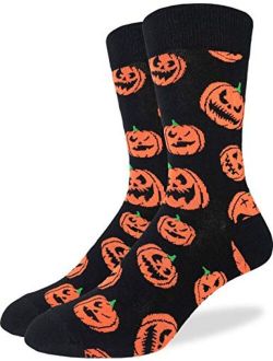 Good Luck Sock Men's Halloween Pumpkins Socks - Black, Adult Shoe Size 7-12