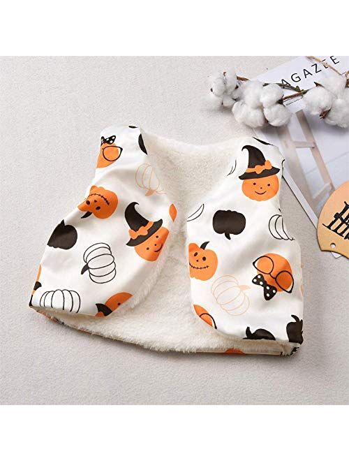 Toddler Baby Girls Halloween Outfits Kids Plaid Long Sleeve Dress Pumpkin Print Vest Clothes 2PC Set