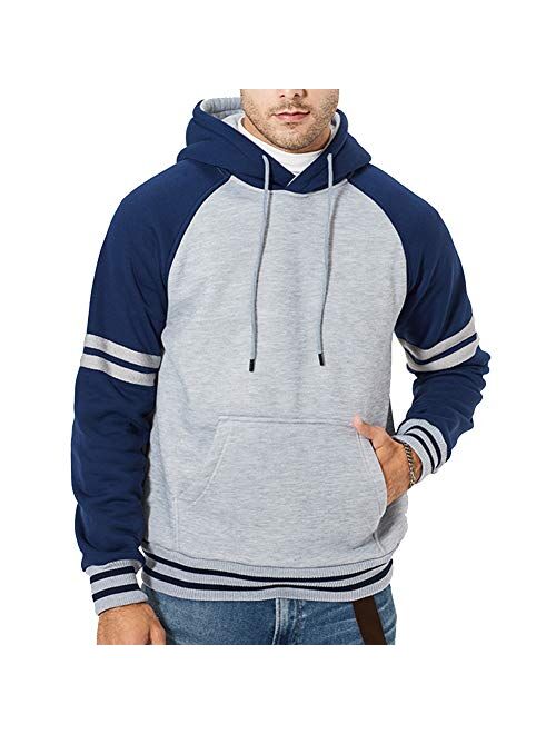 DUOFIER Mens Athletic Hoodies Color Block Hooded Fleece Sweatshirt