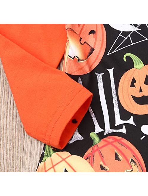 Toddler Kids Little Girls Halloween Dress Outfit Costumes Pumpkin Print Long Sleeve Playwear