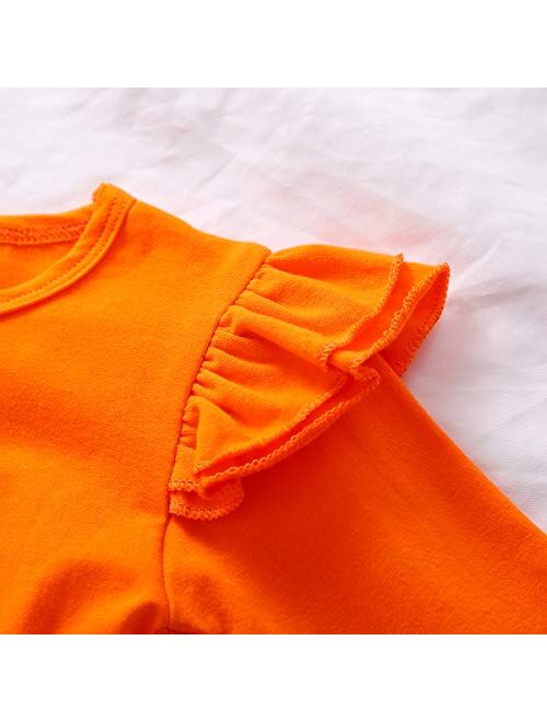 Halloween Thanksgiving Baby Girls Clothes Ruffle Flutter Sleeves Top+Pumpkin Strap Dress Skirt Toddler Outfit