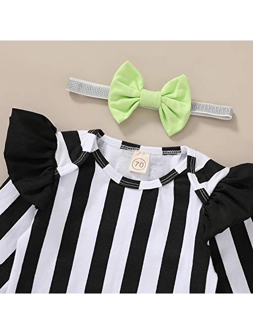 Baby Girl Halloween Outfit Ruffle Sleeve Romper+Pumpkin Suspender Skirt 2pcs Clothes Set