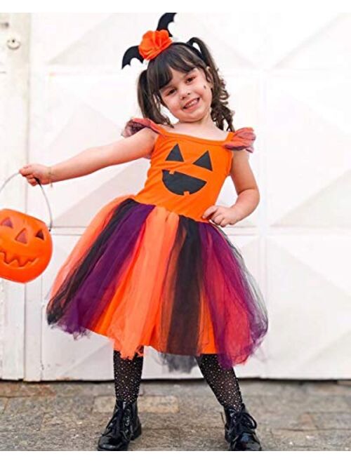 Toddler Kids Baby Girls Halloween Dress Pumpkin Tutu Dress Ghost Skirts Halloween Outfits
