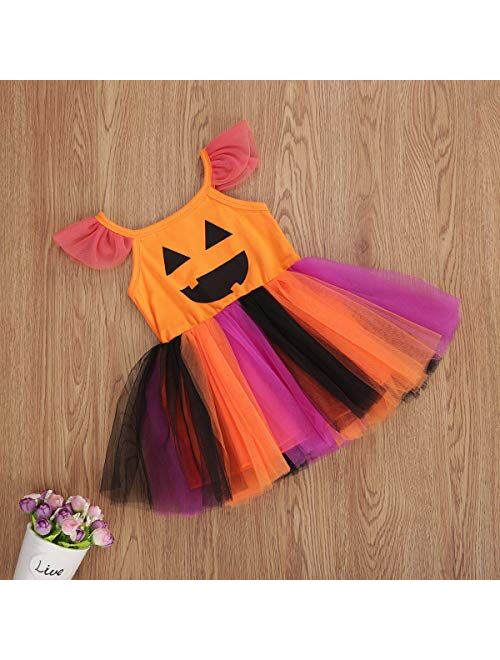 Toddler Kids Baby Girls Halloween Dress Pumpkin Tutu Dress Ghost Skirts Halloween Outfits