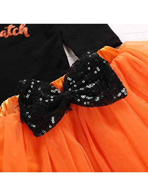 Newborn Baby Girls Halloween Skirt Set Sequin Pumpkin Patch Romper Tutu Dress Leggings with Headband 4pcs Outfits