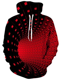 uideazone Men Women 3D Graphic Printed Plus Velvet Hooded Sweatshirt Casual Pullover Hoodie with Big Pockets