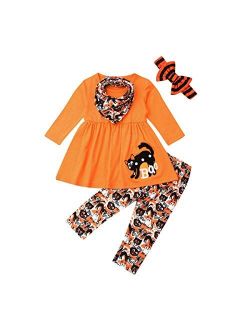 Toddler Baby Girls Clothes Halloween Ghost/Skull Long Sleeve Top Dress + Pumpkin Legging Pants Trousers Set Outfits