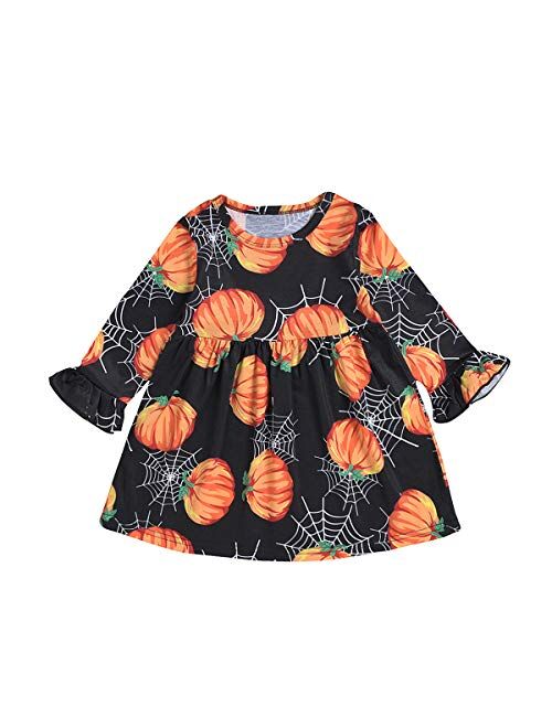 Kids Halloween Custume Baby Girl Dress Outfit Long Sleeve Pumpkin Ghost Party Carnival Clothes