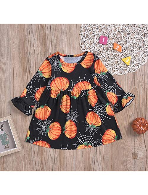 Kids Halloween Custume Baby Girl Dress Outfit Long Sleeve Pumpkin Ghost Party Carnival Clothes