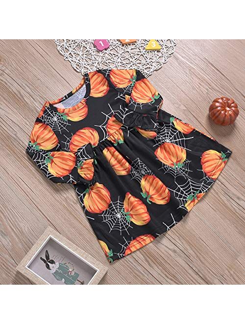 Kids Halloween Custume Baby Girl Dress Outfit Long Sleeve Pumpkin Ghost Party Carnival Clothes