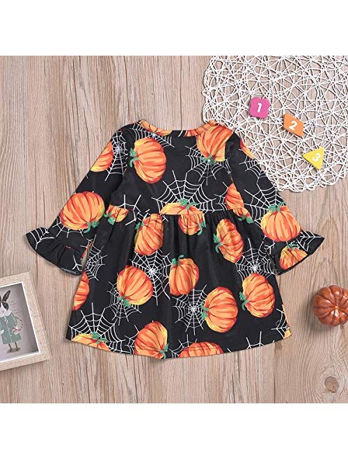 Kids Halloween Custume Baby Girl Dress Outfit Long Sleeve Pumpkin Ghost Party Carnival Clothes