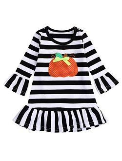 Toddler Girl Dresses Long Sleeve Pumpkin Striped Dress Skirts with Outfits Sets