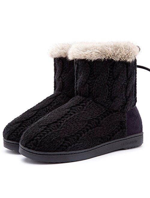 Women's Comfort Woolen Yarn Woven Bootie Slippers Memory Foam Plush Lining Slip-on House Shoes