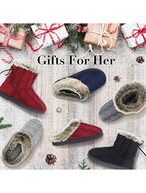 Women's Comfort Woolen Yarn Woven Bootie Slippers Memory Foam Plush Lining Slip-on House Shoes