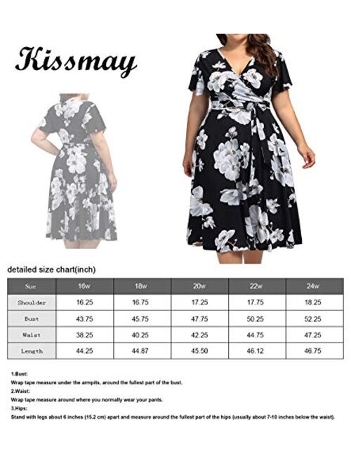 kissmay Plus Size Womens V Neck Floral Cocktail Party Midi Dresses with Pocket