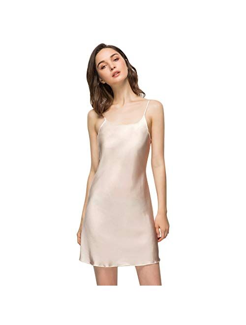 Miqieer Women's Long Silky Tank Top Adjustable Spaghetti Strap Camisole Slip Dress