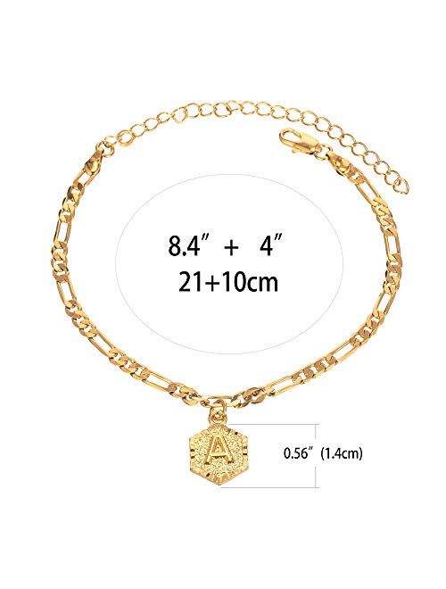 kelistom 18k Gold Plated 4mm Figaro Chain Initial Anklet for Women Fashion Ankle Bracelet with Letter Alphabet Foot Jewelry with Extension