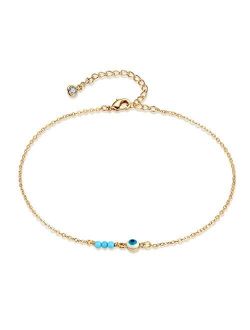 LOYATA Dainty Ankle Bracelet,14K Gold Plated Tiny Bead Anklet Dainty White Cubic Zirconia Cross Tassel Foot Chain Cute Lucky Moon Evil Eye Foot Jewelry Boho Anklets for W