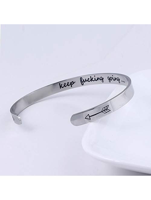 Inspirational Gifts for Women Keep Funking Going Bracelet Cuff Bangle Mantra Quote Positive Engraved Motivational Friendship Graduation Encouragement Stainless Steel