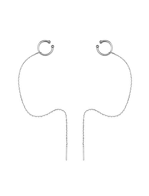 SLUYNZ 925 Sterling Silver Cuff Chain Earrings Wrap Tassel Earrings for Women Crawler Earrings 