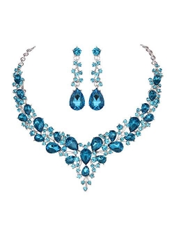 Molie Youfir Bridal Austrian Crystal Necklace and Earrings Jewelry Set Gifts fit with Wedding Dress