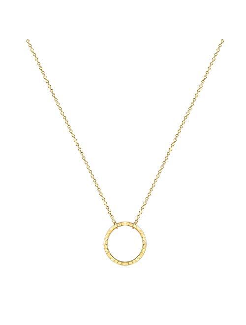 Fettero Women Moon Necklace Hammered Coin Full Karma Circle New Crescent Moon Phase Pendant Dainty Chain Minimalist Simple Boho Jewelry Mother's Gift