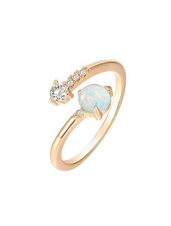 14K Gold Plated Adjustable Created Opal Rings | Stacking Rings | Gold Rings for Women