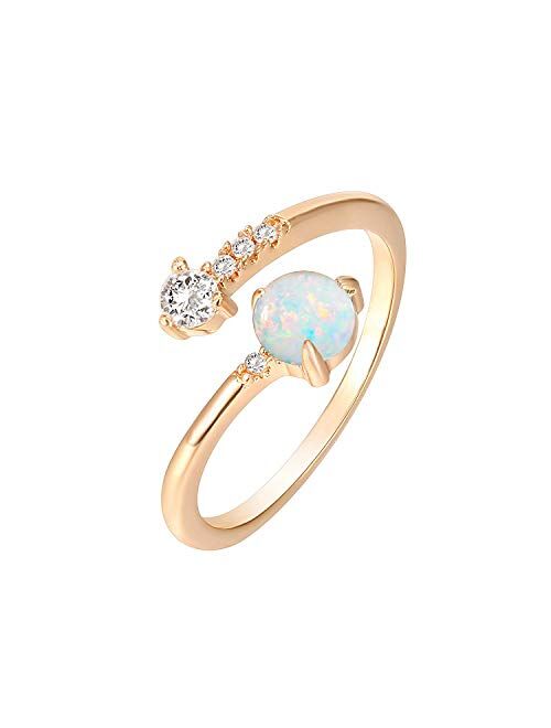 PAVOI 14K Gold Plated Adjustable Created Opal Rings | Stacking Rings | Gold Rings for Women