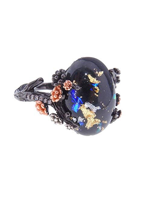 Ginger Lyne Collection Henrietta Tree Branch Elven Fairy Flower Simulated Fire Opal Ring for Kids Women Promise Rings for Teen Girls Engagement Ring Simulated Black Fire 