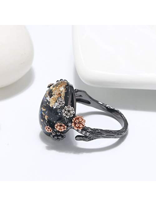 Ginger Lyne Collection Henrietta Tree Branch Elven Fairy Flower Simulated Fire Opal Ring for Kids Women Promise Rings for Teen Girls Engagement Ring Simulated Black Fire 