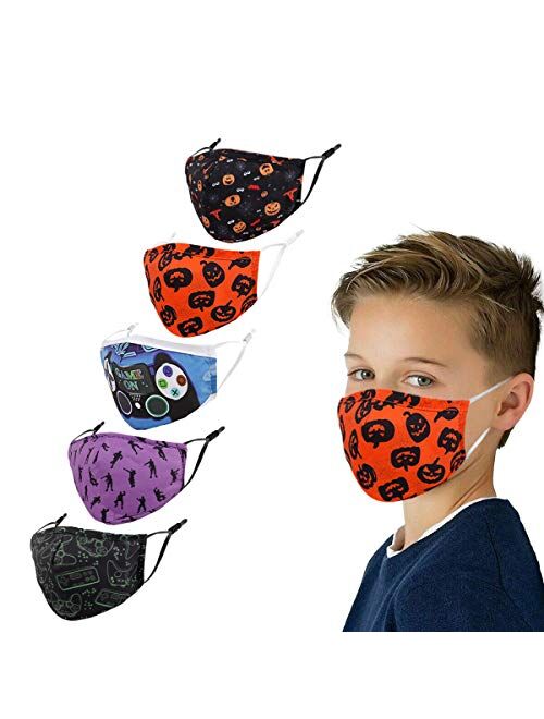 DETIKEJ Kids Face Mask Facemask Reusable, Cute Cotton Adjustable Boy Child Teen Toddler Comfortable Youth Halloween Funny Size Washable Fun Colorful Smiley Guy Cloth Desi