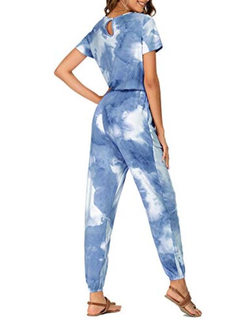 FENSACE Tie Dye Jumpsuits Petite Jumpsuits for Women,Summer Rompers for Women One Piece Outfits for Women