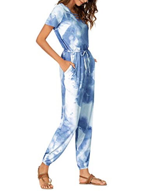 FENSACE Tie Dye Jumpsuits Petite Jumpsuits for Women,Summer Rompers for Women One Piece Outfits for Women
