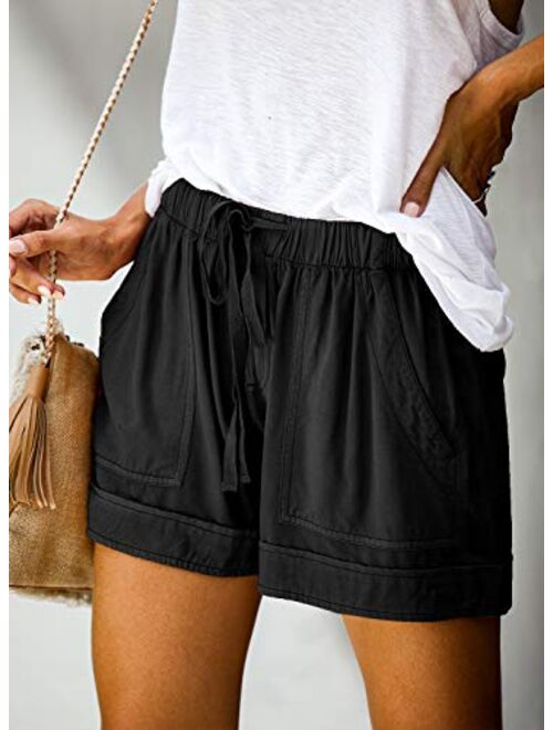 Elapsy Womens Casual Drawstring Elastic Waist Summer Shorts with Pockets S-2XL