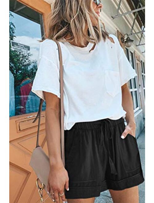 Elapsy Womens Casual Drawstring Elastic Waist Summer Shorts with Pockets S-2XL