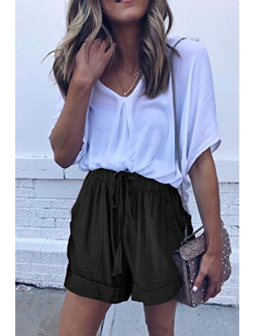 Elapsy Womens Casual Drawstring Elastic Waist Summer Shorts with Pockets S-2XL