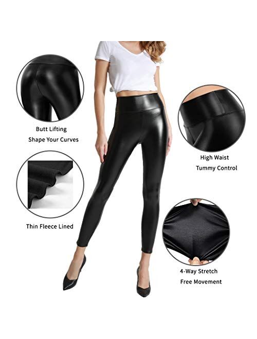 Tagoo Women's Stretchy Faux Leather High Waist Tummy Control Leggings Pants, Sexy Black Tights