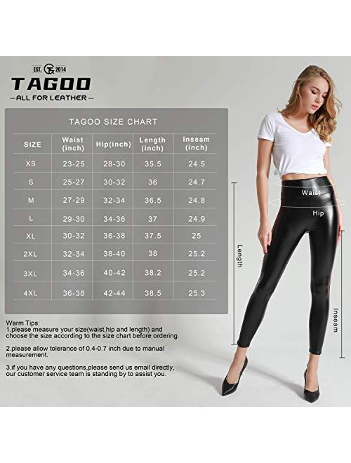 Tagoo Women's Stretchy Faux Leather High Waist Tummy Control Leggings Pants, Sexy Black Tights