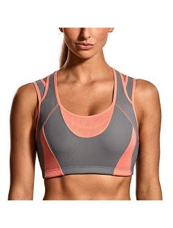 SYROKAN Women's Workout Sports Bra High Impact Support Bounce Control Wirefree Mesh Racerback Top