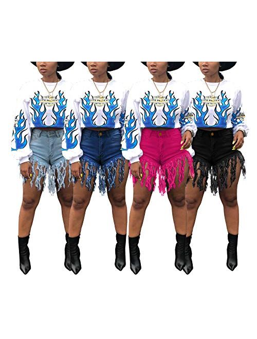 LaiyiVic Women's Denim Shorts High Waisted Frayed Raw Hem Ripped Short Jeans