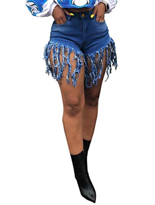 LaiyiVic Women's Denim Shorts High Waisted Frayed Raw Hem Ripped Short Jeans