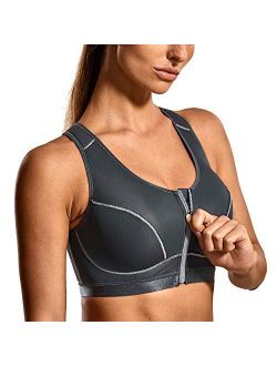 SYROKAN Women's High Impact Front Closure Racerback Full Support Wirefree Sports Bra