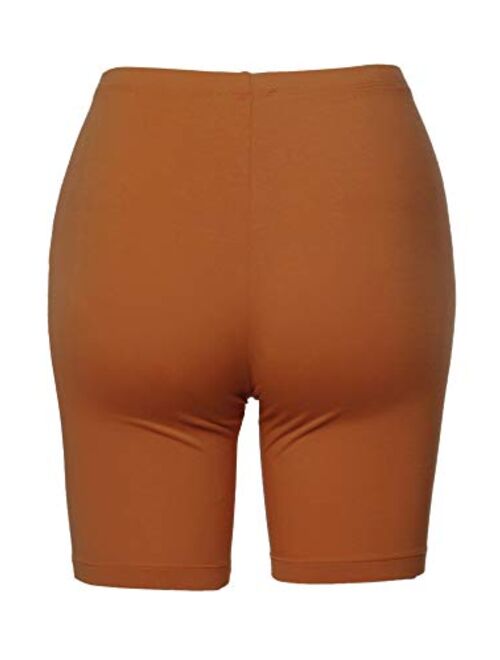 Women's Basic Solid Premium Cotton Mid Thigh High Rise Biker Bermuda Shorts