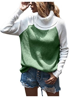 KIRUNDO 2020 Womens Turtleneck Knitted Sweater Long Sleeves Stripe Color Block Patchwork Loose Ribbed Pullover Jumper Tops